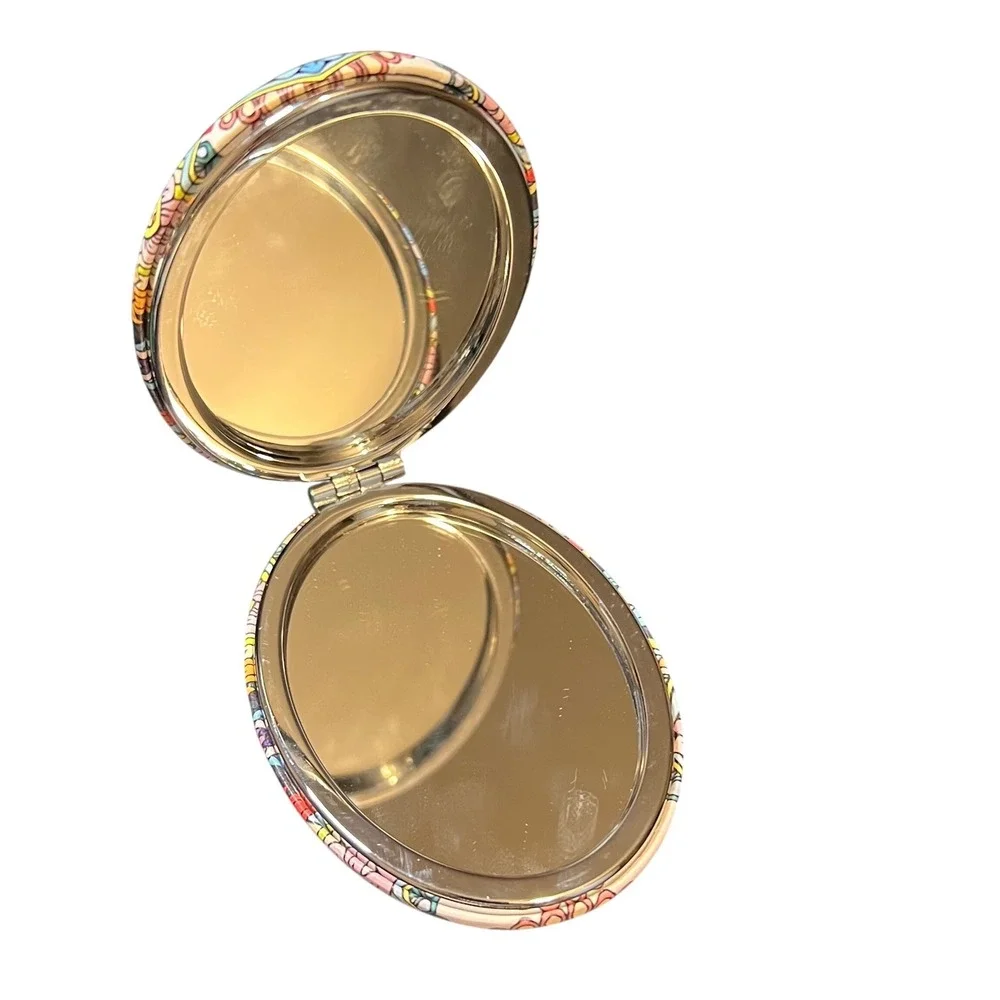 Mandala Floral Colorful Compact Oval Mirror Purse Travel Makeup Pocket Mirror